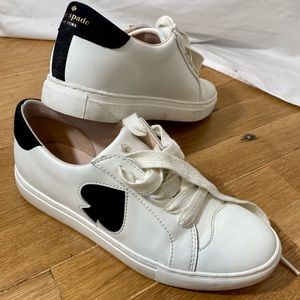 Kate Spade Fez Women Sneakers Size 7.5 White Leather Black Spade